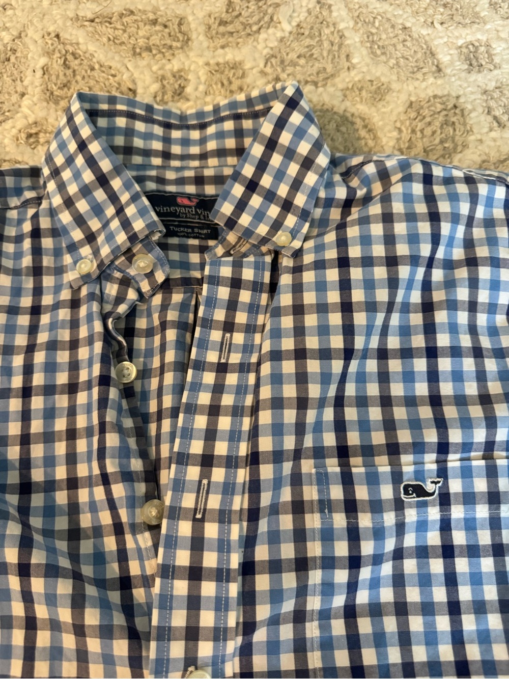 Vineyard Vines Men’s Blue and White Gingham Button-Down Shirt